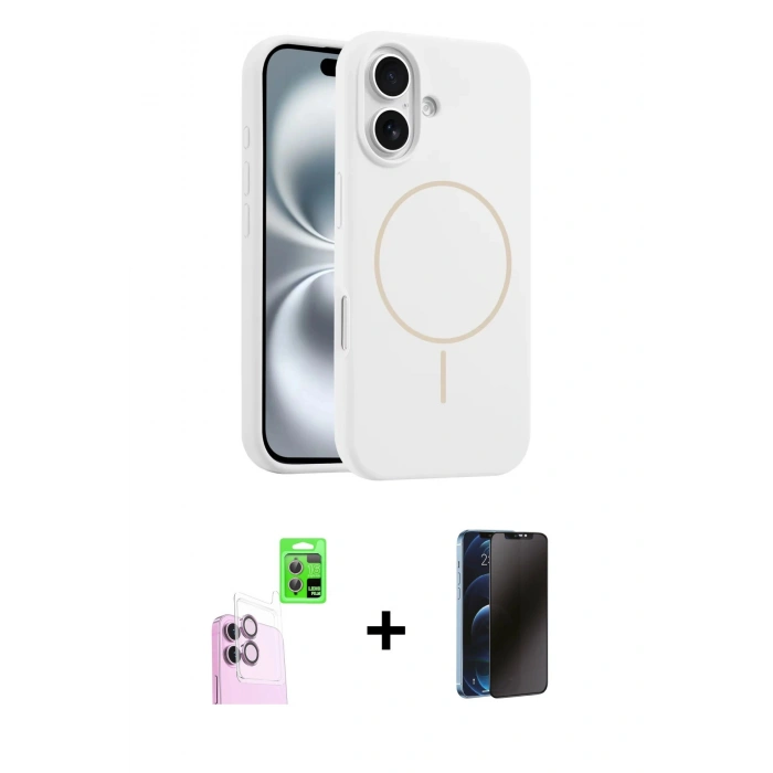 MARSİLYAN™- iPhone 16 Plus Kılıf Yankı Form Serisi - Siyah 3D Antistatik Hayalet Cam Ekran Koruyucu + Raze Metal Kamera Lens - PE