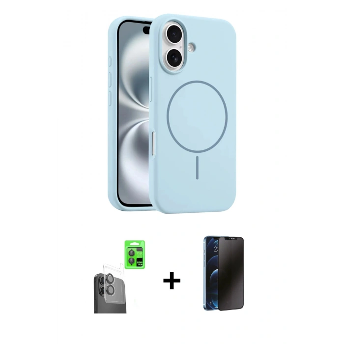 MARSİLYAN™- iPhone 16 Plus Kılıf Yankı Form Serisi - Siyah 3D Antistatik Hayalet Cam Ekran Koruyucu + Siyah Raze Metal Kamera Lens