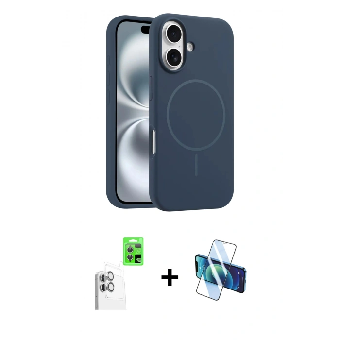 MARSİLYAN™- iPhone 16 Plus Kılıf Yankı Form Serisi - Siyah 3D Antistatik Seramik Nano Ekran Koruyucu + Raze Metal Kamera Lens - BZ