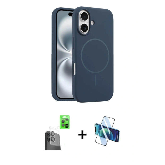MARSİLYAN™- iPhone 16 Plus Kılıf Yankı Form Serisi - Siyah 3D Antistatik Seramik Nano Ekran Koruyucu + Raze Metal Kamera Lens - SH