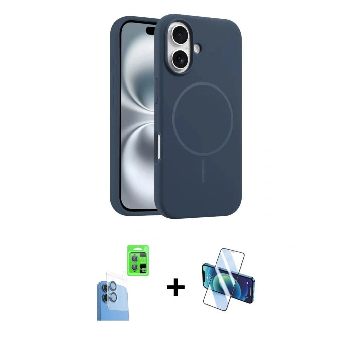 MARSİLYAN™- iPhone 16 Plus Kılıf Yankı Form Serisi - Siyah 3D Antistatik Seramik Nano Ekran Koruyucu + Raze Metal Kamera Lens - LT