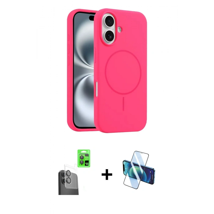 MARSİLYAN™- iPhone 16 Plus Kılıf Yankı Form Serisi - Siyah 3D Antistatik Seramik Nano Ekran Koruyucu + Raze Metal Kamera Lens - SH