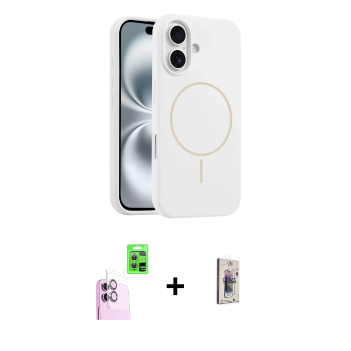 MARSİLYAN™- iPhone 16 Plus Kılıf Yankı Form Serisi - Siyah Bilvis 3D Cam Ekran Koruyucu + Raze Metal Kamera Lens - PE