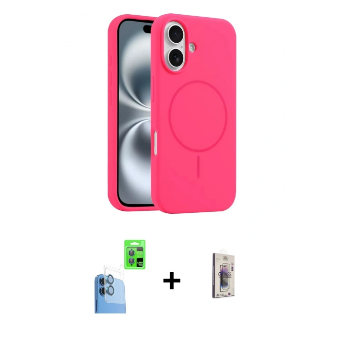 MARSİLYAN™- iPhone 16 Plus Kılıf Yankı Form Serisi - Siyah Bilvis 3D Cam Ekran Koruyucu + Raze Metal Kamera Lens - LT