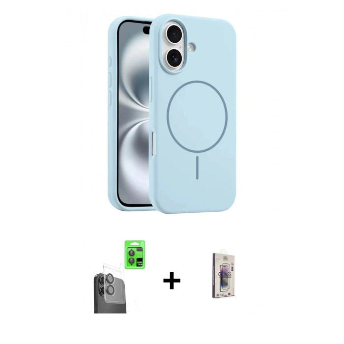 MARSİLYAN™- iPhone 16 Plus Kılıf Yankı Form Serisi - Siyah Bilvis 3D Cam Ekran Koruyucu + Raze Metal Kamera Lens - SH