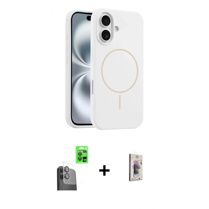 MARSİLYAN™- iPhone 16 Plus Kılıf Yankı Form Serisi - Siyah Bilvis 3D Cam Ekran Koruyucu + Raze Metal Kamera Lens - SH