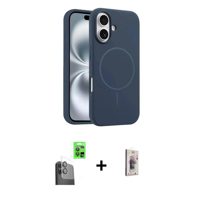 MARSİLYAN™- iPhone 16 Plus Kılıf Yankı Form Serisi - Siyah Bilvis 3D Cam Ekran Koruyucu + Raze Metal Kamera Lens - SH