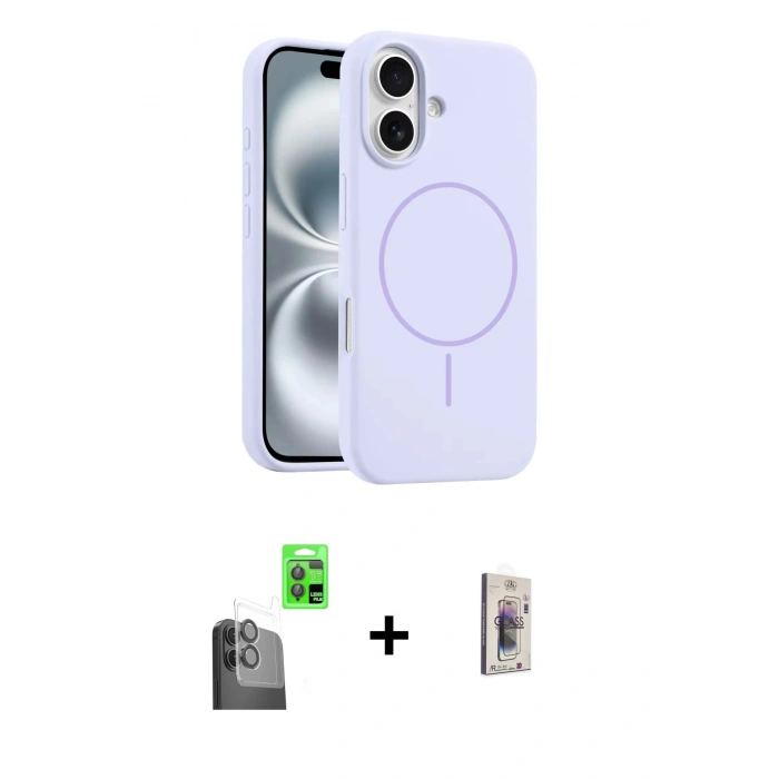 MARSİLYAN™- iPhone 16 Plus Kılıf Yankı Form Serisi - Siyah Bilvis 3D Cam Ekran Koruyucu + Raze Metal Kamera Lens - SH