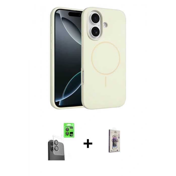 MARSİLYAN™- iPhone 16 Plus Kılıf Yankı Form Serisi - Siyah Bilvis 3D Cam Ekran Koruyucu + Raze Metal Kamera Lens - SH