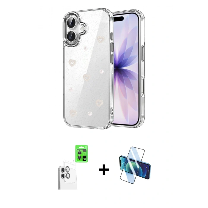 MARSİLYAN™- iPhone 16 Plus Kılıf Yörünge Form - Siyah 3D Antistatik Seramik Nano Ekran Koruyucu + Raze Metal Kamera Lens - BZ