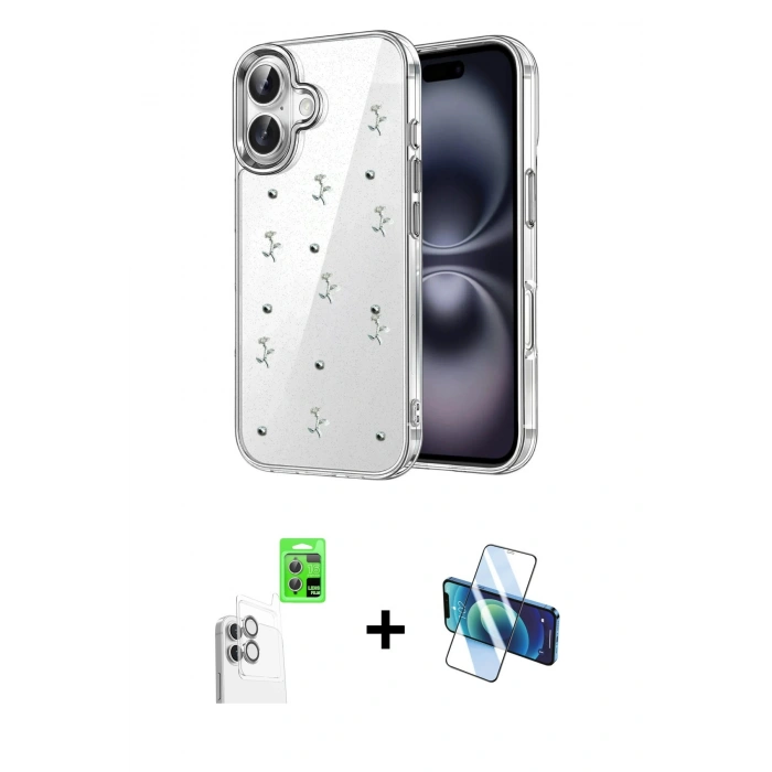 MARSİLYAN™- iPhone 16 Plus Kılıf Yörünge Form - Siyah 3D Antistatik Seramik Nano Ekran Koruyucu + Raze Metal Kamera Lens - BZ