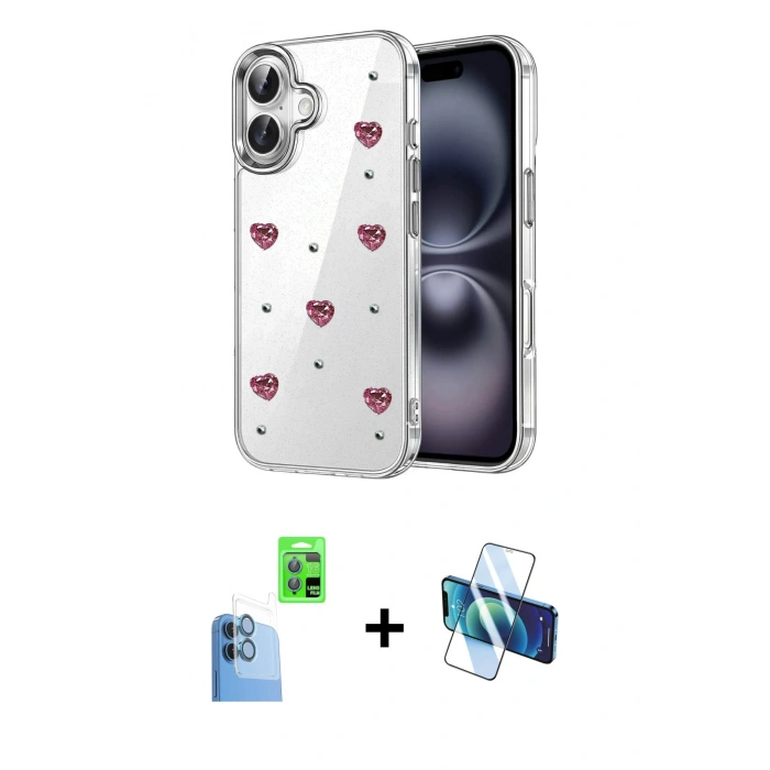 MARSİLYAN™- iPhone 16 Plus Kılıf Yörünge Form - Siyah 3D Antistatik Seramik Nano Ekran Koruyucu + Raze Metal Kamera Lens - LT