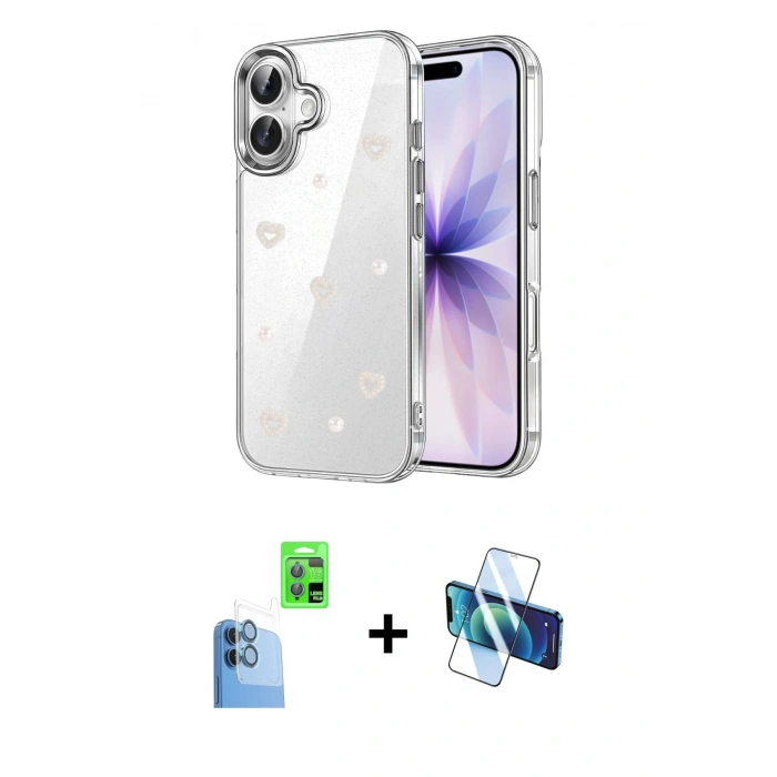 MARSİLYAN™- iPhone 16 Plus Kılıf Yörünge Form - Siyah 3D Antistatik Seramik Nano Ekran Koruyucu + Raze Metal Kamera Lens - LT