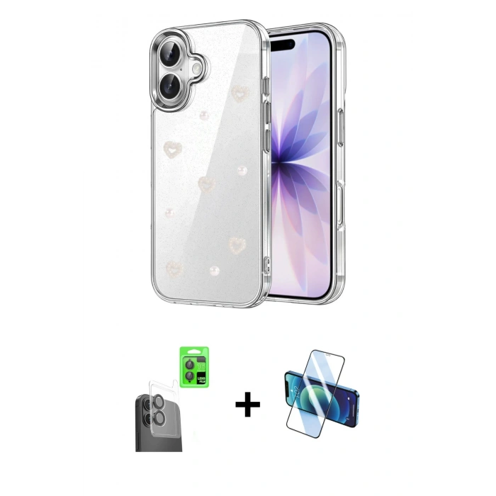MARSİLYAN™- iPhone 16 Plus Kılıf Yörünge Form - Siyah 3D Antistatik Seramik Nano Ekran Koruyucu + Raze Metal Kamera Lens - SH