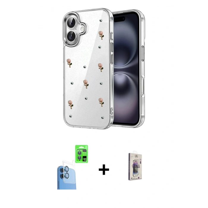MARSİLYAN™- iPhone 16 Plus Kılıf Yörünge Form - Siyah Bilvis 3D Cam Ekran Koruyucu + Raze Metal Kamera Lens - LT
