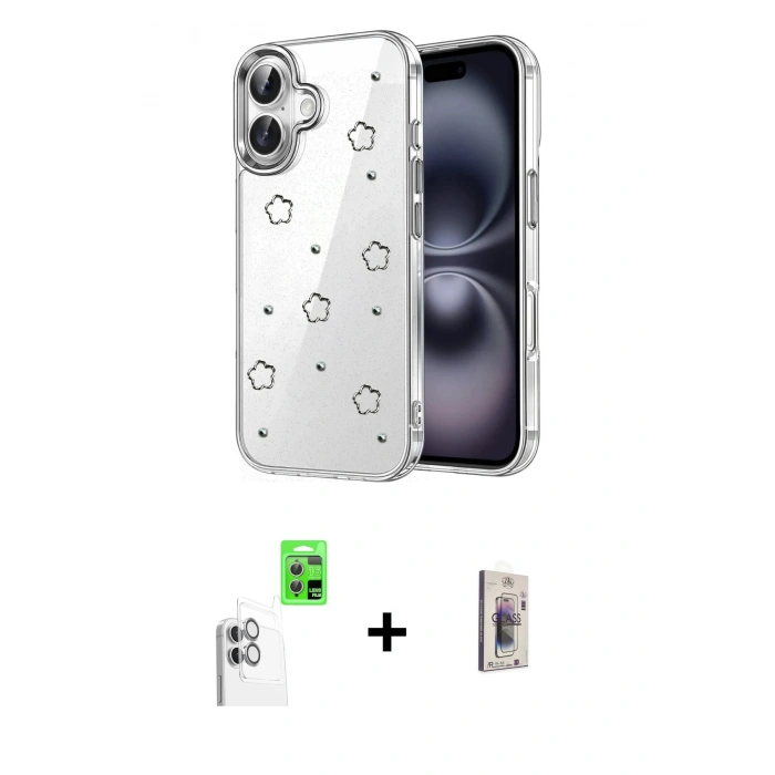 MARSİLYAN™- iPhone 16 Plus Kılıf Yörünge Form - Siyah Bilvis 3D Cam Ekran Koruyucu + Raze Metal Kamera Lens - BZ