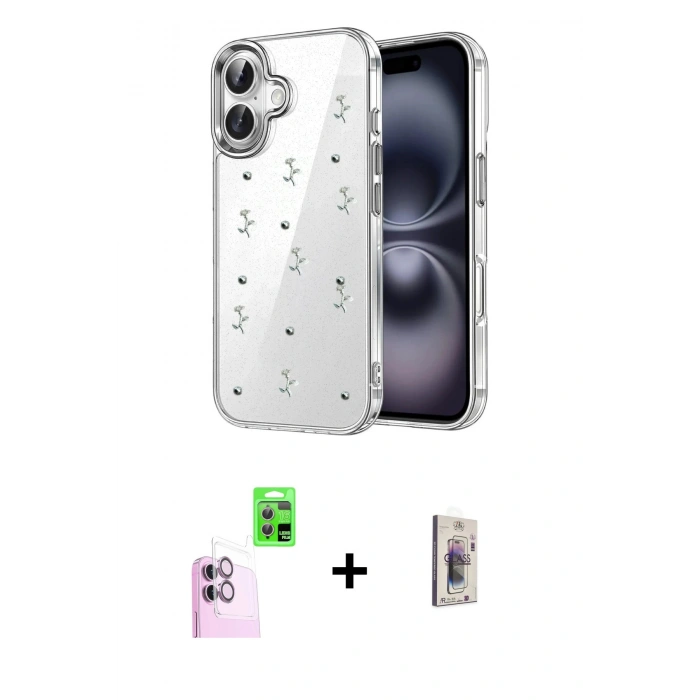 MARSİLYAN™- iPhone 16 Plus Kılıf Yörünge Form - Siyah Bilvis 3D Cam Ekran Koruyucu + Raze Metal Kamera Lens - PE