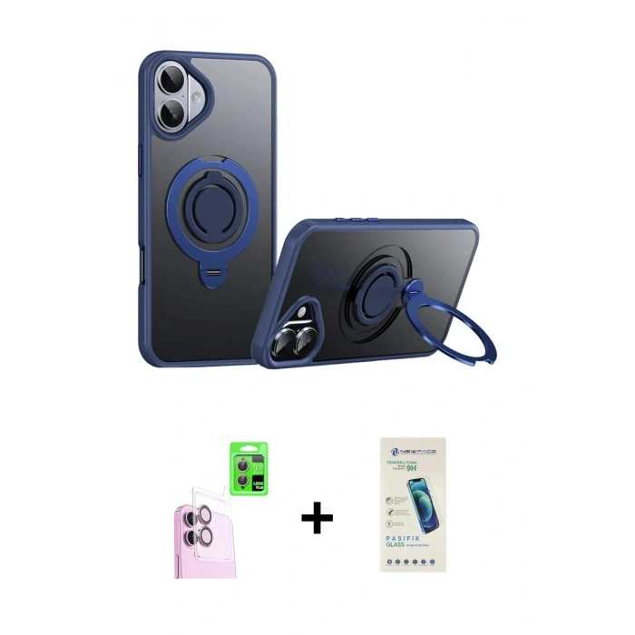 MARSİLYAN™- iPhone 16 Plus Kılıf Zirve Çizgi Prime - Şeffaf Pasifik Cam Ekran Koruyucu + Raze Metal Kamera Lens - PE