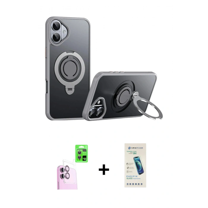MARSİLYAN™- iPhone 16 Plus Kılıf Zirve Çizgi Prime - Şeffaf Pasifik Cam Ekran Koruyucu + Raze Metal Kamera Lens - PE