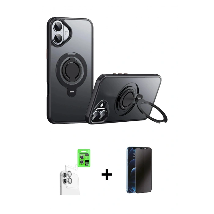 MARSİLYAN™- iPhone 16 Plus Kılıf Zirve Çizgi Prime - Siyah 3D Antistatik Hayalet Cam Ekran Koruyucu + Raze Metal Kamera Lens - BZ