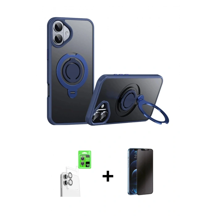 MARSİLYAN™- iPhone 16 Plus Kılıf Zirve Çizgi Prime - Siyah 3D Antistatik Hayalet Cam Ekran Koruyucu + Raze Metal Kamera Lens - BZ
