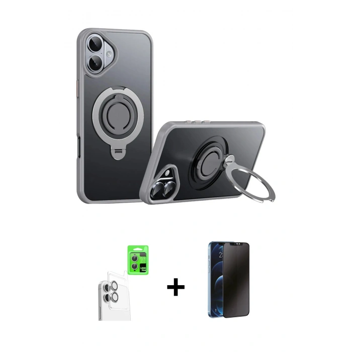 MARSİLYAN™- iPhone 16 Plus Kılıf Zirve Çizgi Prime - Siyah 3D Antistatik Hayalet Cam Ekran Koruyucu + Raze Metal Kamera Lens - BZ
