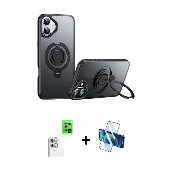 MARSİLYAN™- iPhone 16 Plus Kılıf Zirve Çizgi Prime - Siyah 3D Antistatik Seramik Nano Ekran Koruyucu + Raze Metal Kamera Lens - BZ