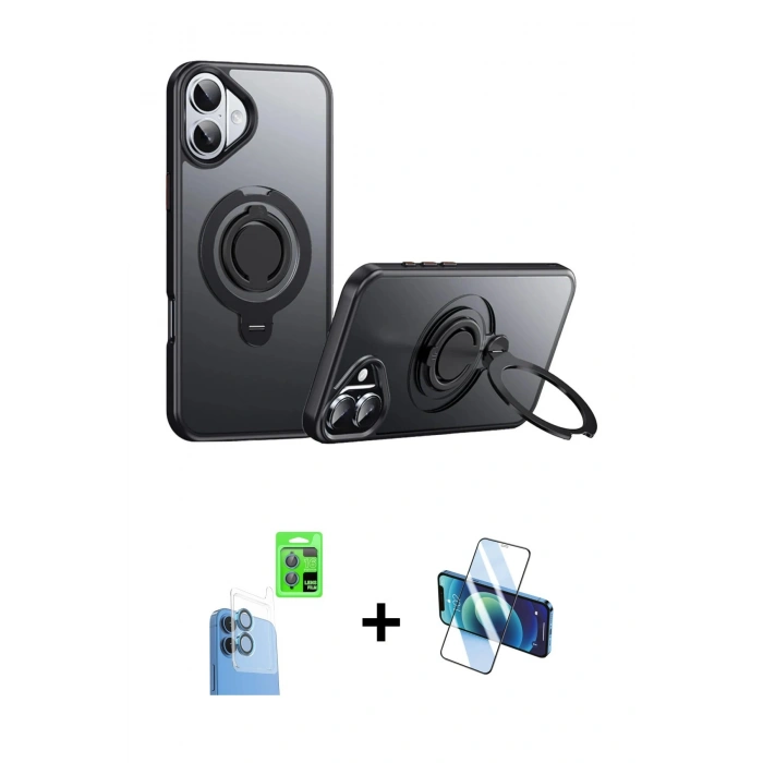 MARSİLYAN™- iPhone 16 Plus Kılıf Zirve Çizgi Prime - Siyah 3D Antistatik Seramik Nano Ekran Koruyucu + Raze Metal Kamera Lens - LT