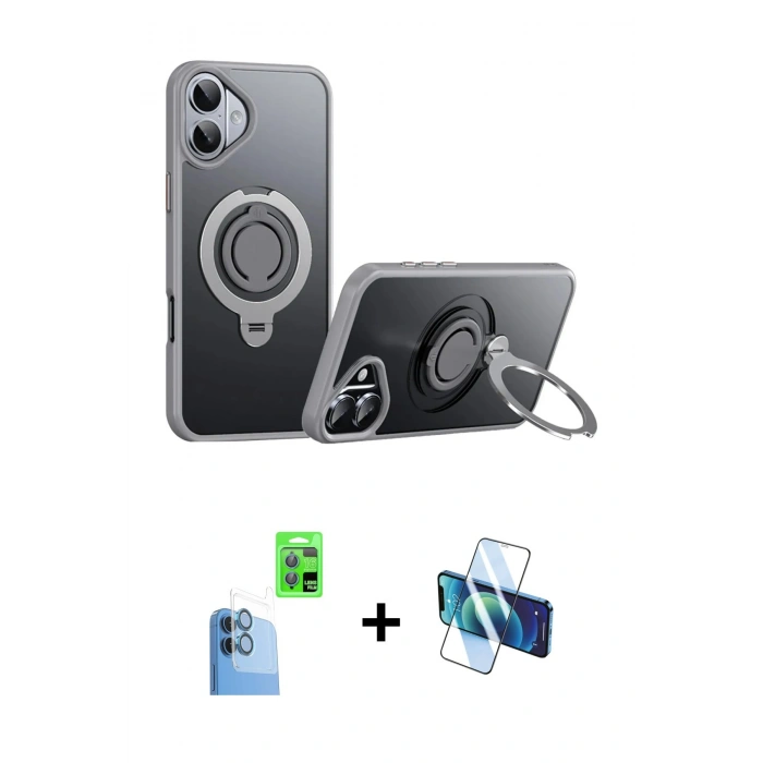 MARSİLYAN™- iPhone 16 Plus Kılıf Zirve Çizgi Prime - Siyah 3D Antistatik Seramik Nano Ekran Koruyucu + Raze Metal Kamera Lens - LT