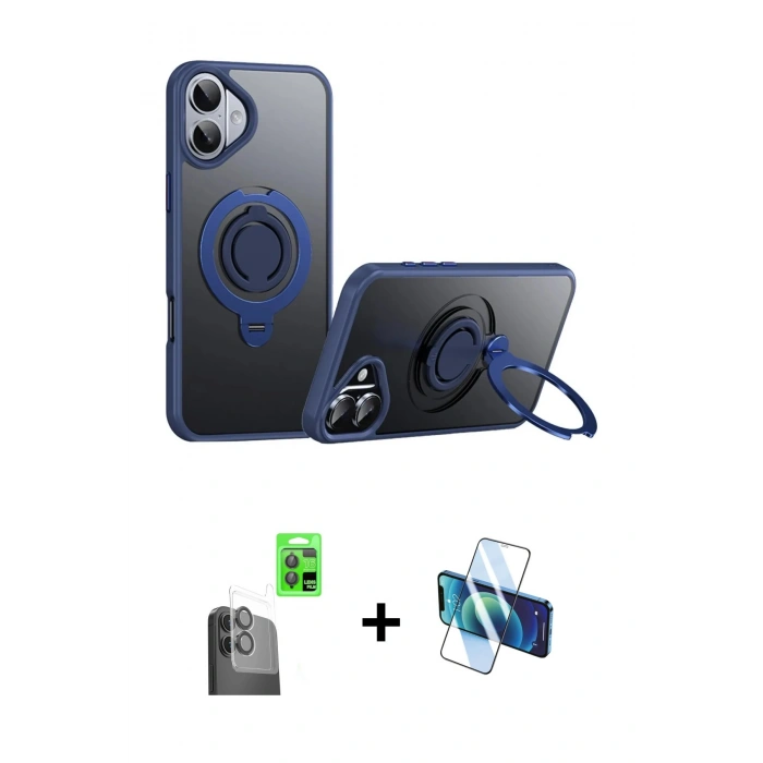 MARSİLYAN™- iPhone 16 Plus Kılıf Zirve Çizgi Prime - Siyah 3D Antistatik Seramik Nano Ekran Koruyucu + Raze Metal Kamera Lens - SH
