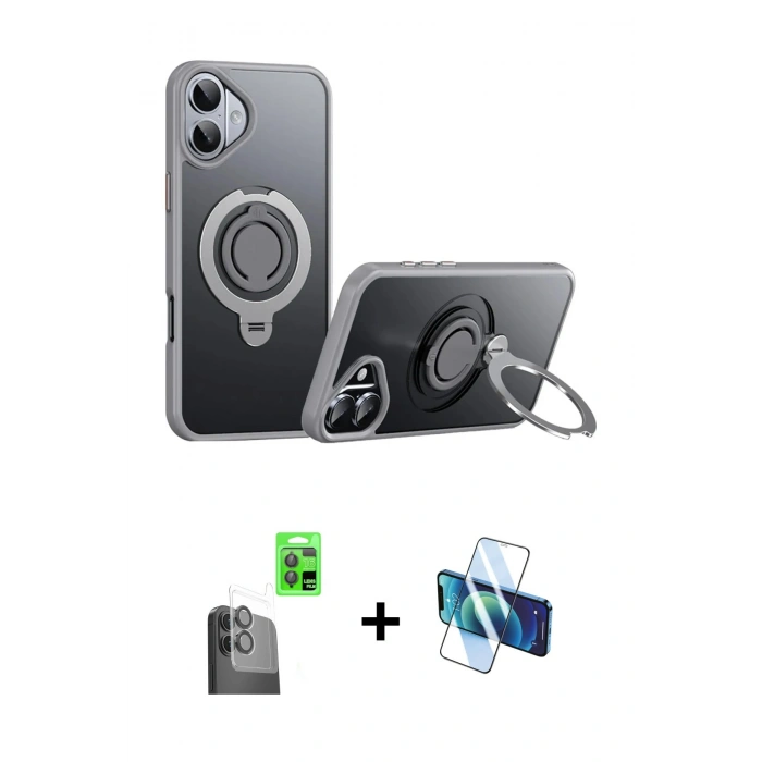 MARSİLYAN™- iPhone 16 Plus Kılıf Zirve Çizgi Prime - Siyah 3D Antistatik Seramik Nano Ekran Koruyucu + Raze Metal Kamera Lens - SH
