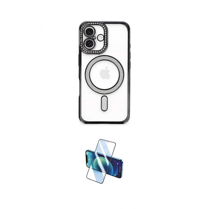 MARSİLYAN™- iPhone 16 Plus Kılıf Zirve Doku Prime - Siyah 3D Antistatik Cam Ekran Koruyucu