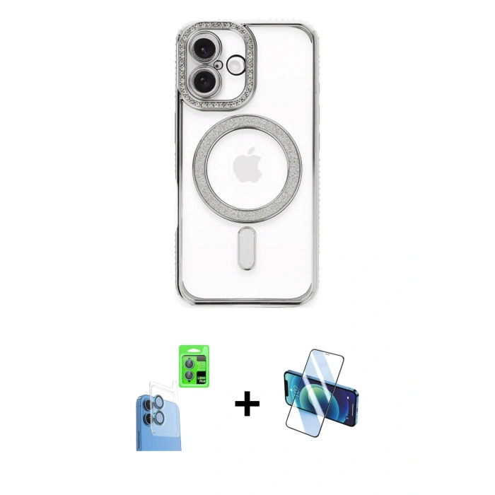 MARSİLYAN™- iPhone 16 Plus Kılıf Zirve Doku Prime - Siyah 3D Antistatik Seramik Nano Ekran Koruyucu + Raze Metal Kamera Lens - LT