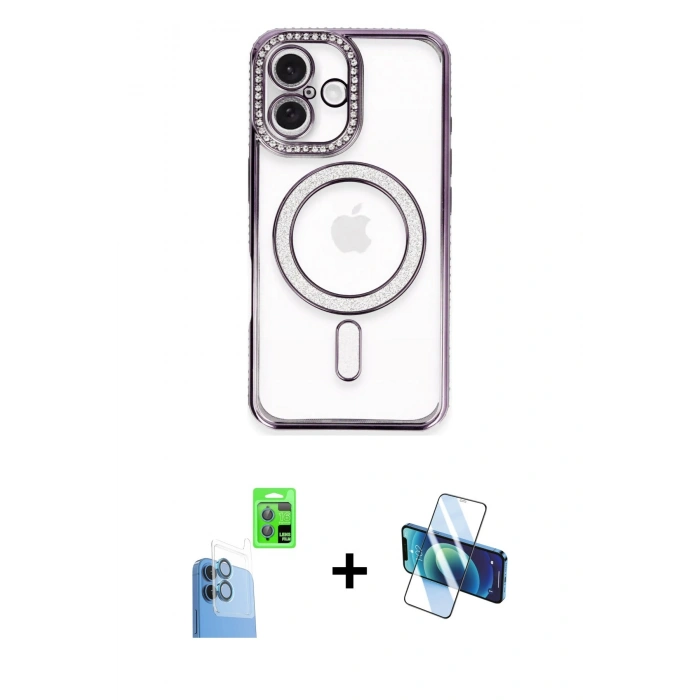MARSİLYAN™- iPhone 16 Plus Kılıf Zirve Doku Prime - Siyah 3D Antistatik Seramik Nano Ekran Koruyucu + Raze Metal Kamera Lens - LT