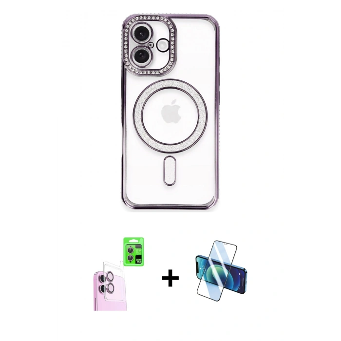 MARSİLYAN™- iPhone 16 Plus Kılıf Zirve Doku Prime - Siyah 3D Antistatik Seramik Nano Ekran Koruyucu + Raze Metal Kamera Lens - PE
