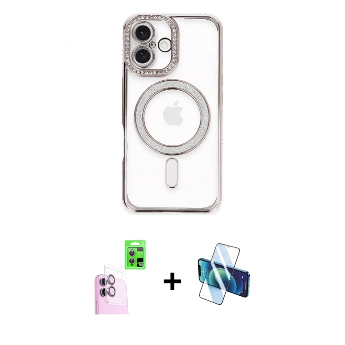 MARSİLYAN™- iPhone 16 Plus Kılıf Zirve Doku Prime - Siyah 3D Antistatik Seramik Nano Ekran Koruyucu + Raze Metal Kamera Lens - PE