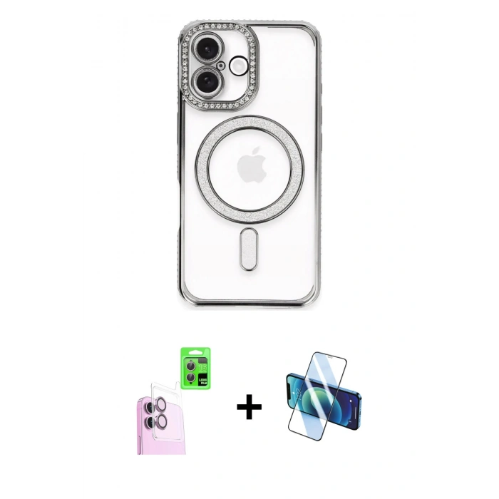 MARSİLYAN™- iPhone 16 Plus Kılıf Zirve Doku Prime - Siyah 3D Antistatik Seramik Nano Ekran Koruyucu + Raze Metal Kamera Lens - PE