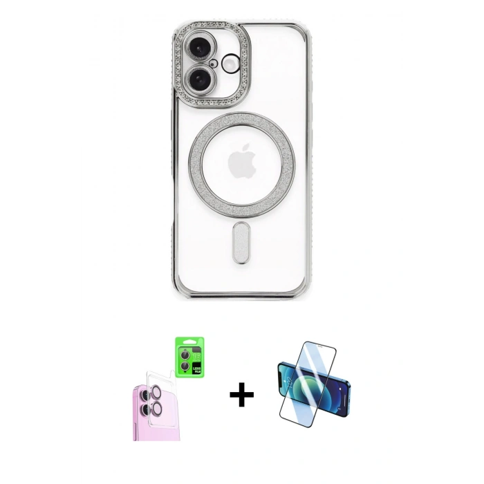 MARSİLYAN™- iPhone 16 Plus Kılıf Zirve Doku Prime - Siyah 3D Antistatik Seramik Nano Ekran Koruyucu + Raze Metal Kamera Lens - PE