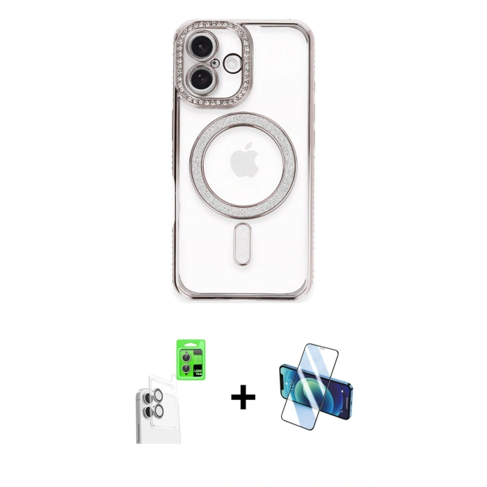 MARSİLYAN™- iPhone 16 Plus Kılıf Zirve Doku Prime - Siyah 3D Antistatik Seramik Nano Ekran Koruyucu + Raze Metal Kamera Lens - BZ