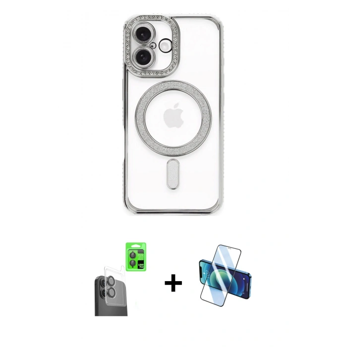 MARSİLYAN™- iPhone 16 Plus Kılıf Zirve Doku Prime - Siyah 3D Antistatik Seramik Nano Ekran Koruyucu + Raze Metal Kamera Lens - SH