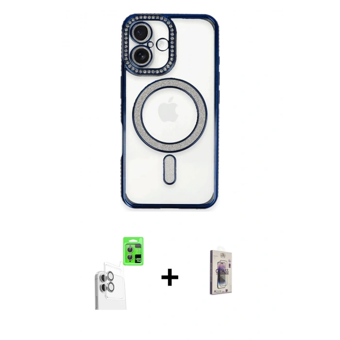 MARSİLYAN™- iPhone 16 Plus Kılıf Zirve Doku Prime - Siyah Bilvis 3D Cam Ekran Koruyucu + Raze Metal Kamera Lens - BZ