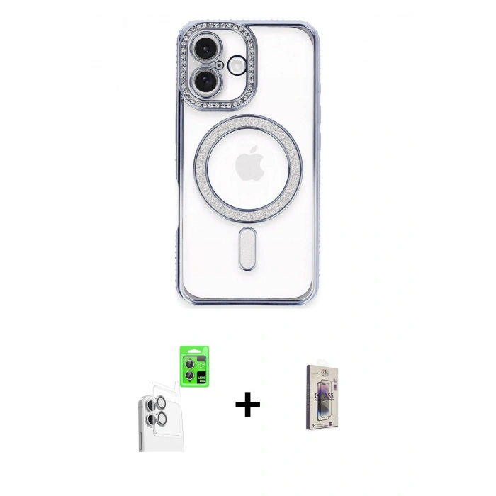MARSİLYAN™- iPhone 16 Plus Kılıf Zirve Doku Prime - Siyah Bilvis 3D Cam Ekran Koruyucu + Raze Metal Kamera Lens - BZ