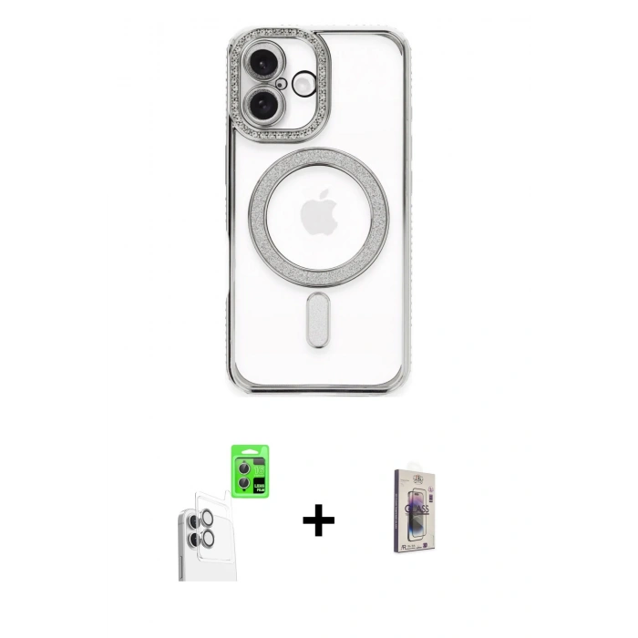 MARSİLYAN™- iPhone 16 Plus Kılıf Zirve Doku Prime - Siyah Bilvis 3D Cam Ekran Koruyucu + Raze Metal Kamera Lens - BZ