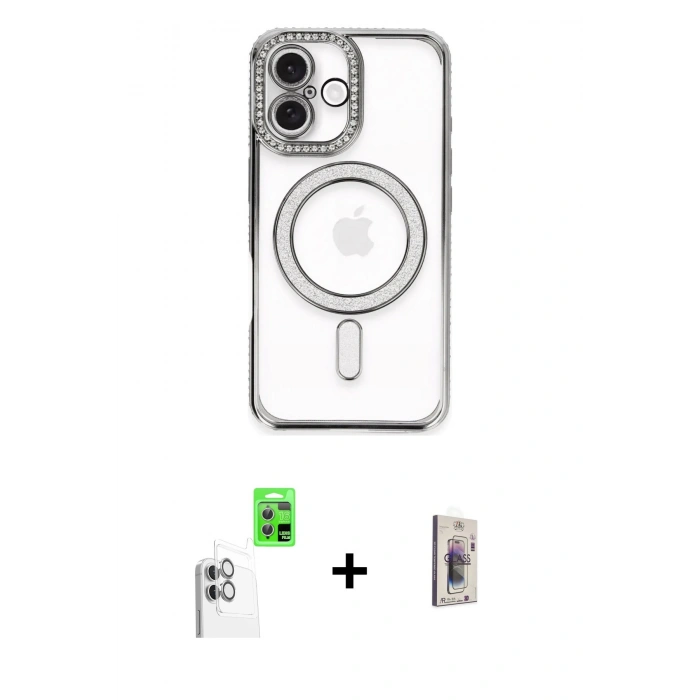 MARSİLYAN™- iPhone 16 Plus Kılıf Zirve Doku Prime - Siyah Bilvis 3D Cam Ekran Koruyucu + Raze Metal Kamera Lens - BZ