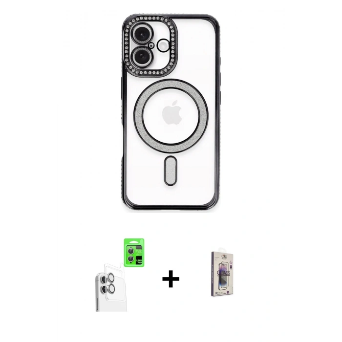 MARSİLYAN™- iPhone 16 Plus Kılıf Zirve Doku Prime - Siyah Bilvis 3D Cam Ekran Koruyucu + Raze Metal Kamera Lens - BZ