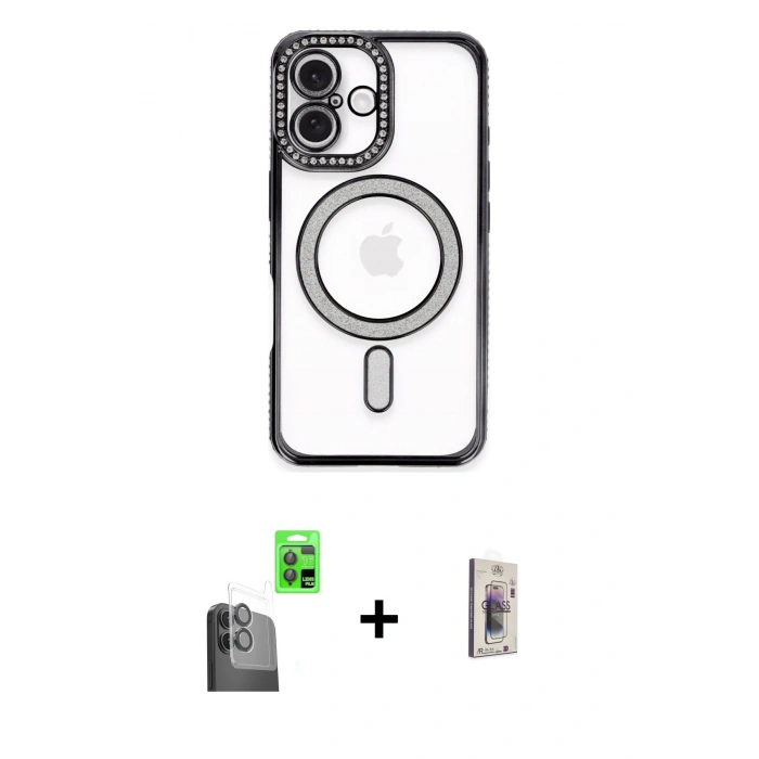 MARSİLYAN™- iPhone 16 Plus Kılıf Zirve Doku Prime - Siyah Bilvis 3D Cam Ekran Koruyucu + Raze Metal Kamera Lens - SH