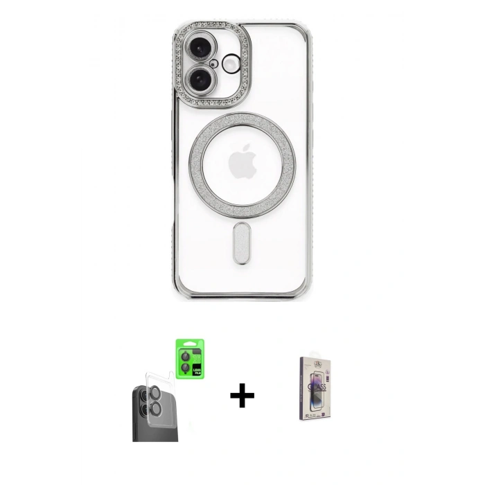 MARSİLYAN™- iPhone 16 Plus Kılıf Zirve Doku Prime - Siyah Bilvis 3D Cam Ekran Koruyucu + Raze Metal Kamera Lens - SH