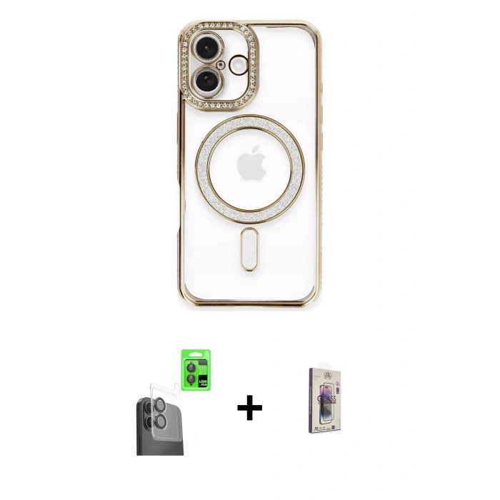MARSİLYAN™- iPhone 16 Plus Kılıf Zirve Doku Prime - Siyah Bilvis 3D Cam Ekran Koruyucu + Raze Metal Kamera Lens - SH