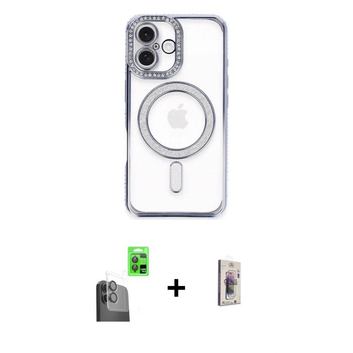 MARSİLYAN™- iPhone 16 Plus Kılıf Zirve Doku Prime - Siyah Bilvis 3D Cam Ekran Koruyucu + Raze Metal Kamera Lens - SH