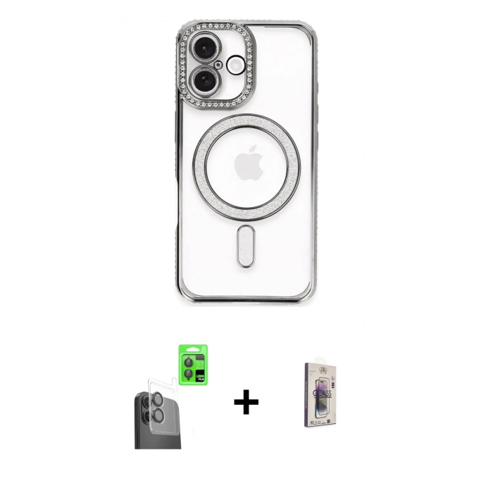 MARSİLYAN™- iPhone 16 Plus Kılıf Zirve Doku Prime - Siyah Bilvis 3D Cam Ekran Koruyucu + Raze Metal Kamera Lens - SH